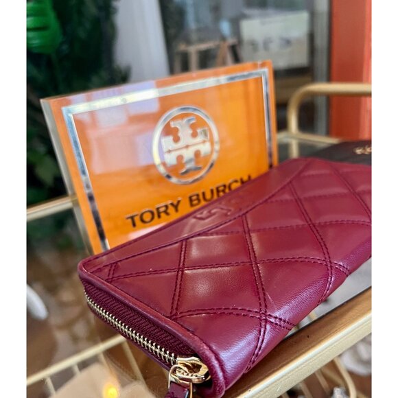 Authentic Tory Burch Maroon Quilted Leather Fleming Zippie Wallet - Picture 5 of 9